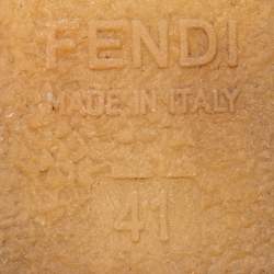 Fendi Beige Patent Leather and Elastic T-Strap Espadrille Wedge Sandals Size 41
