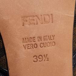 Pre Owned Fendi Brown/Black Zucca Canvas And Patent Leather Bow Slingback Sandals Size 39.5