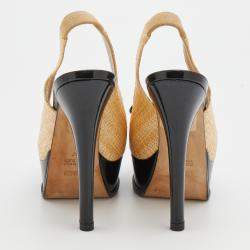 Pre Owned Fendi Beige Woven Raffia Fendista Bow Platform Slingback Sandals Size 37