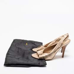 مملوكة مسبقًا Fendi Rose Gold Pleated Leather Slingback Sandals Size 37.5