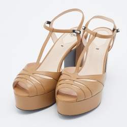 Pre Owned Fendi Brown Leather Duo Platform Sandals Size 39