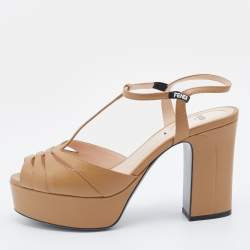 Pre Owned Fendi Brown Leather Duo Platform Sandals Size 39