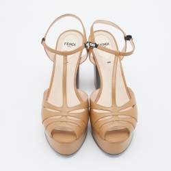 Pre Owned Fendi Brown Leather Duo Platform Sandals Size 39