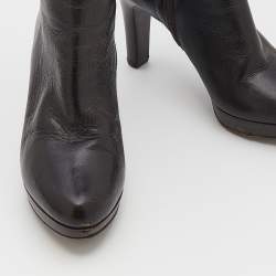 Pre Owned حذاء بوت فندي بطول ركبة جلد وكانفاس زوكا بني نعل سميك مقاس 38