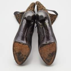 Pre Owned حذاء بوت فندي بطول ركبة جلد وكانفاس زوكا بني نعل سميك مقاس 38