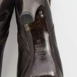 Pre Owned حذاء بوت فندي بطول ركبة جلد وكانفاس زوكا بني نعل سميك مقاس 38