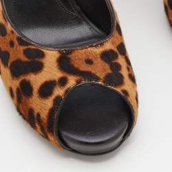 Pre Owned Fendi Brown Leopard Print Calf Hair Peep Toe Platform Pumps Size 40