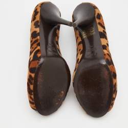 Pre Owned Fendi Brown Leopard Print Calf Hair Peep Toe Platform Pumps Size 40