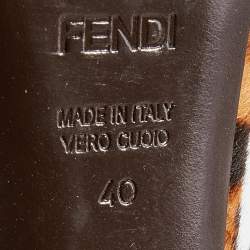Pre Owned Fendi Brown Leopard Print Calf Hair Peep Toe Platform Pumps Size 40