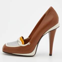 Pre Owned Fendi Multicolor Lizard Embossed Leather Loafer Pumps Size 38