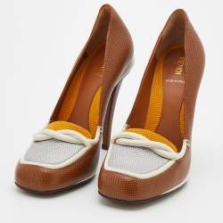 Pre Owned Fendi Multicolor Lizard Embossed Leather Loafer Pumps Size 38