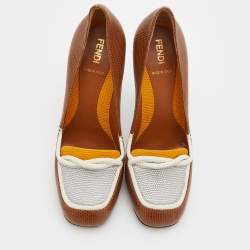 Pre Owned Fendi Multicolor Lizard Embossed Leather Loafer Pumps Size 38