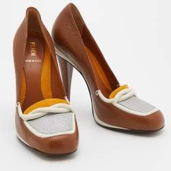 Pre Owned Fendi Multicolor Lizard Embossed Leather Loafer Pumps Size 38
