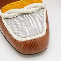 Pre Owned Fendi Multicolor Lizard Embossed Leather Loafer Pumps Size 38