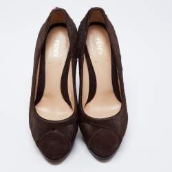 Fendi Brown Suede And Calf Hair Platform Pumps Size 37