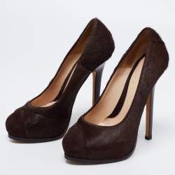 Fendi Brown Suede And Calf Hair Platform Pumps Size 37