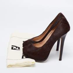 Fendi Brown Suede And Calf Hair Platform Pumps Size 37