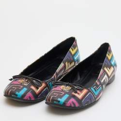 Pre Owned Fendi Multicolor Zucca Spalmati Coated Canvas Bow Ballet Flats Size 40