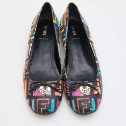 Pre Owned Fendi Multicolor Zucca Spalmati Coated Canvas Bow Ballet Flats Size 40