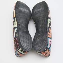 Pre Owned Fendi Multicolor Zucca Spalmati Coated Canvas Bow Ballet Flats Size 40