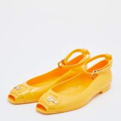 Pre Owned Fendi Yellow Jelly Peep Toe Ankle Strap Flat Sandals Size 37