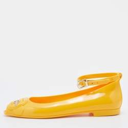 Pre Owned Fendi Yellow Jelly Peep Toe Ankle Strap Flat Sandals Size 37