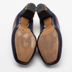 Pre Owned Fendi Blue/Brown Lizard Embossed And Leather Polifonia Court Studded Heel Pumps Size 37