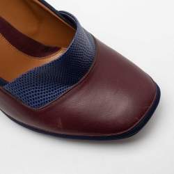 Pre Owned Fendi Blue/Brown Lizard Embossed And Leather Polifonia Court Studded Heel Pumps Size 37