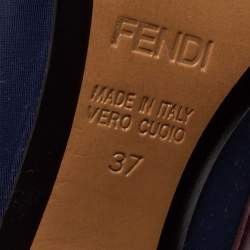 Pre Owned Fendi Blue/Brown Lizard Embossed And Leather Polifonia Court Studded Heel Pumps Size 37