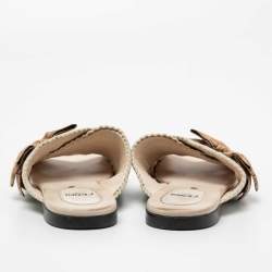 Pre Owned Fendi Mint Green Knit Fabric Bow Cross Strap Flat Slides Size 36