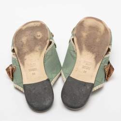 Pre Owned Fendi Mint Green Knit Fabric Bow Cross Strap Flat Slides Size 36