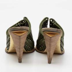Pre Owned Fendi Green Perforated Leather Mules Size 38.5