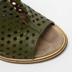 Pre Owned Fendi Green Perforated Leather Mules Size 38.5