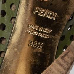 Pre Owned Fendi Green Perforated Leather Mules Size 38.5