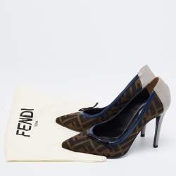 Pre Owned Fendi Multicolor Zucca Canvas and Iguana Leather Pointed Toe Pumps Size 35