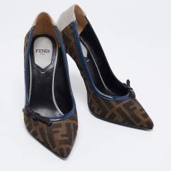 Pre Owned Fendi Multicolor Zucca Canvas and Iguana Leather Pointed Toe Pumps Size 35