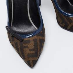 Pre Owned Fendi Multicolor Zucca Canvas and Iguana Leather Pointed Toe Pumps Size 35