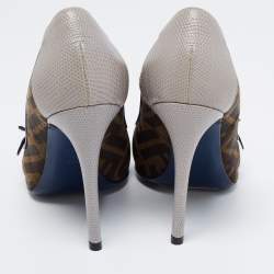 Pre Owned Fendi Multicolor Zucca Canvas and Iguana Leather Pointed Toe Pumps Size 35