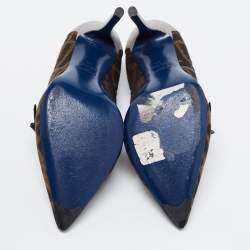 Pre Owned Fendi Multicolor Zucca Canvas and Iguana Leather Pointed Toe Pumps Size 35