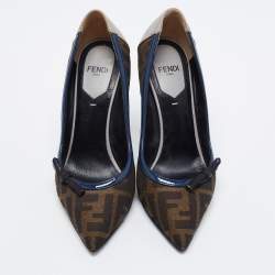 Pre Owned Fendi Multicolor Zucca Canvas and Iguana Leather Pointed Toe Pumps Size 35