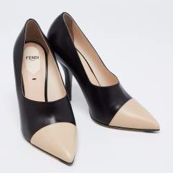 Pre Owned Fendi Black/Beige Leather Pointed Toe Pumps Size 38