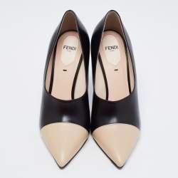 Pre Owned Fendi Black/Beige Leather Pointed Toe Pumps Size 38