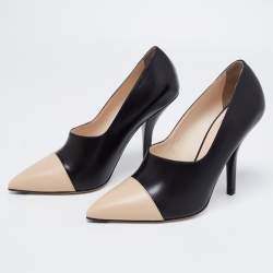 Pre Owned Fendi Black/Beige Leather Pointed Toe Pumps Size 38