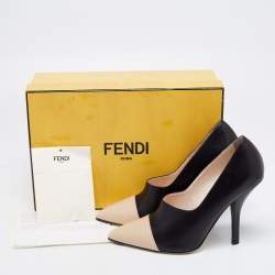 Pre Owned Fendi Black/Beige Leather Pointed Toe Pumps Size 38