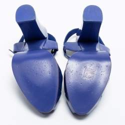 Pre Owned صندل فندي جلد لامع أزرق سير حرف تي مقدمة مفتوحة سير كاحل مقاس 40
