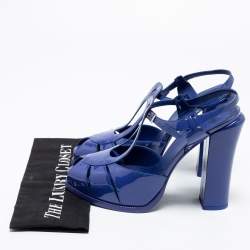 Pre Owned صندل فندي جلد لامع أزرق سير حرف تي مقدمة مفتوحة سير كاحل مقاس 40