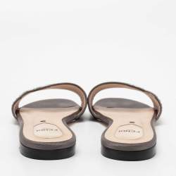 Pre Owned Fendi Grey Crystal Embellished Satin Flat Slides Size 38
