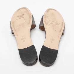 Pre Owned Fendi Grey Crystal Embellished Satin Flat Slides Size 38