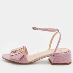مملوكة مسبقًا Fendi Pink Croc Embossed Leather Promenade Ankle Strap Sandals Size 39