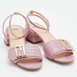 مملوكة مسبقًا Fendi Pink Croc Embossed Leather Promenade Ankle Strap Sandals Size 39